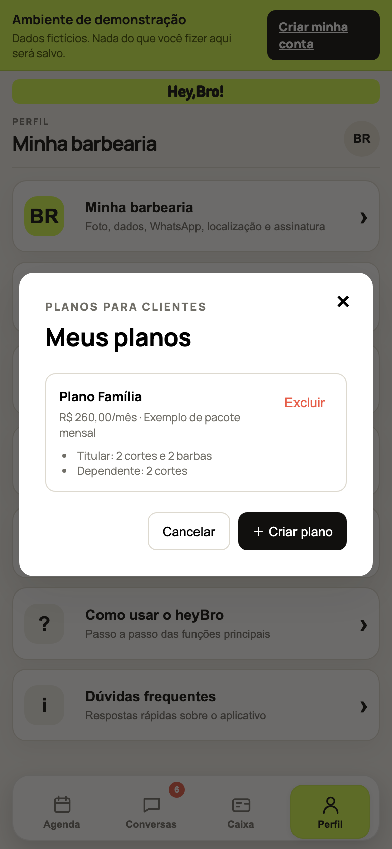 Criação móvel de planos para clientes no heyBro