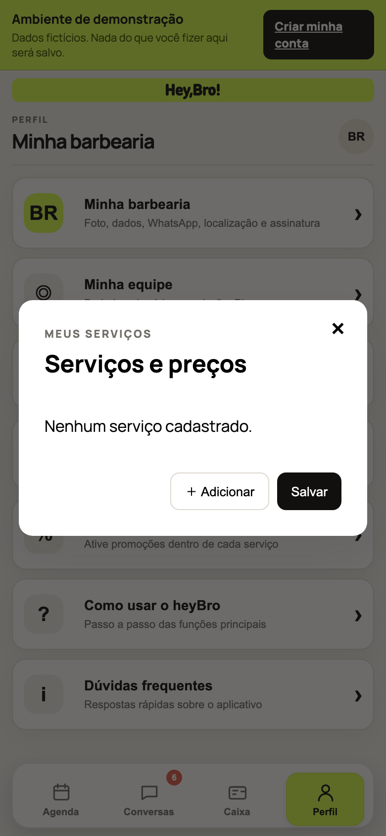 Cadastro móvel de serviços no heyBro