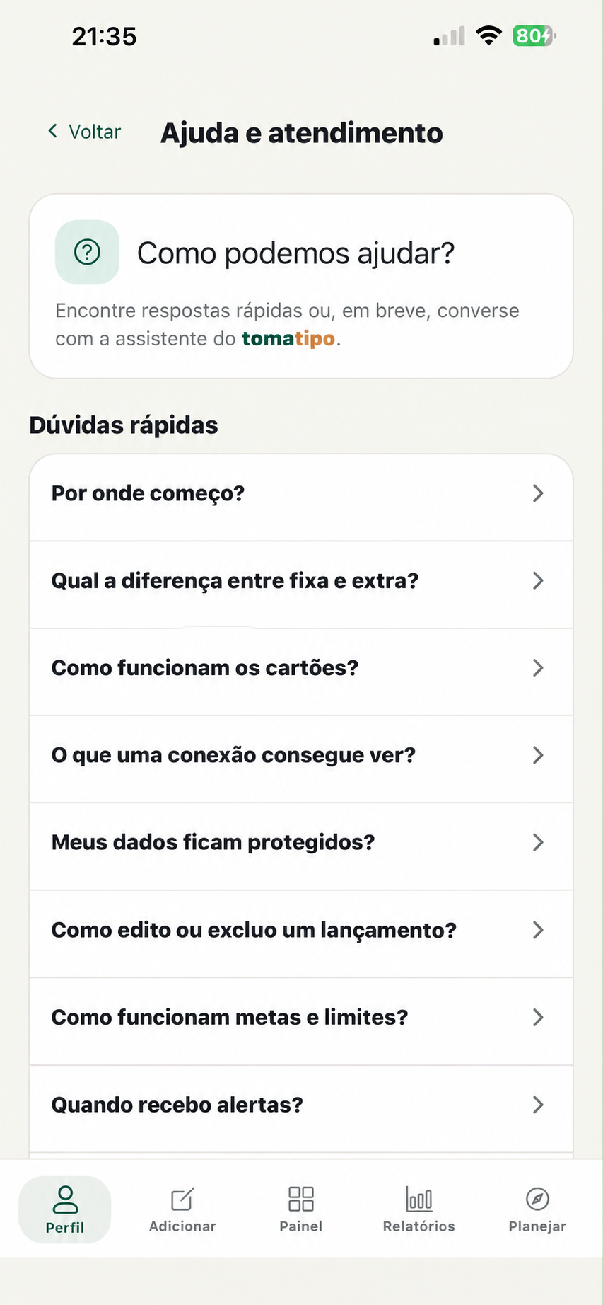 Ajuda e atendimento do tomatipo